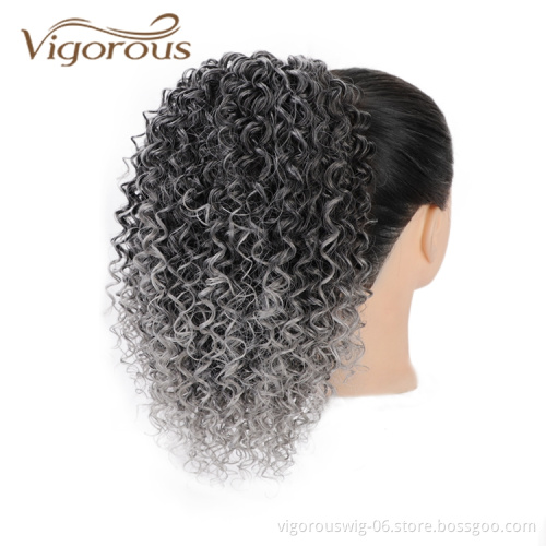 Ombre Black to gray Wholesale Afro Natural Clip In Drawstring Extensions Wrap Around Draw String High Curly Custom Ponytail Wig